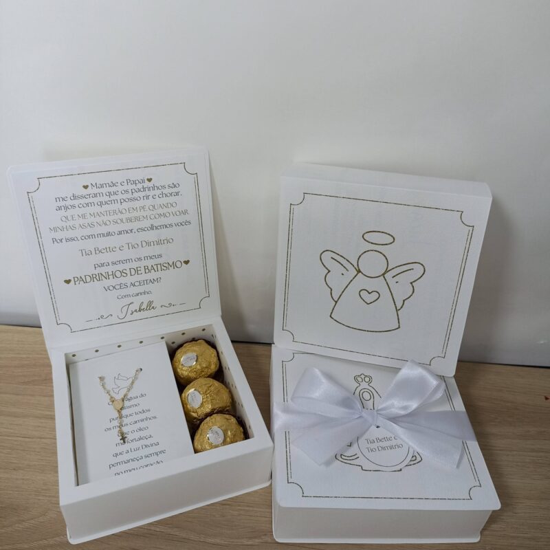 Caixa Batismo Requinte Simples com Mini Terço SemiJoia