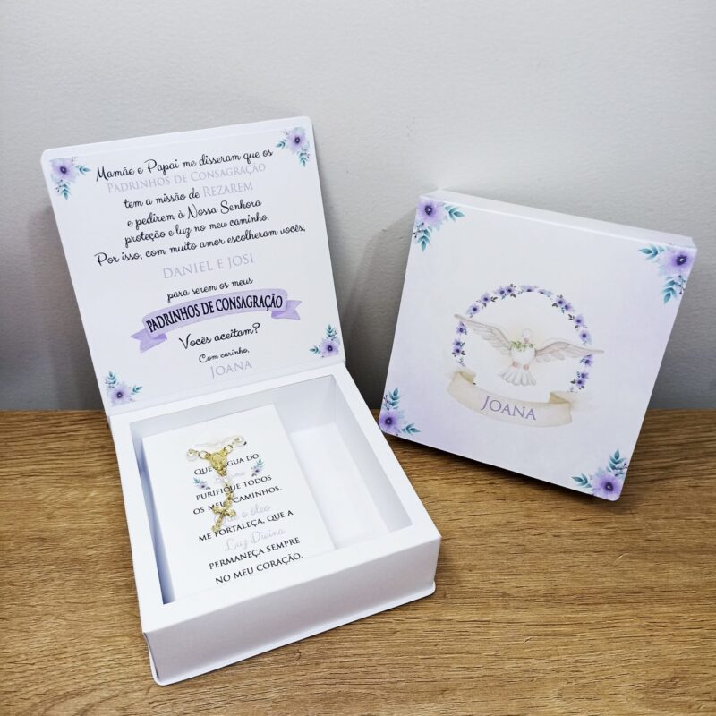 Caixa Batismo Aquarela com Mini Terço