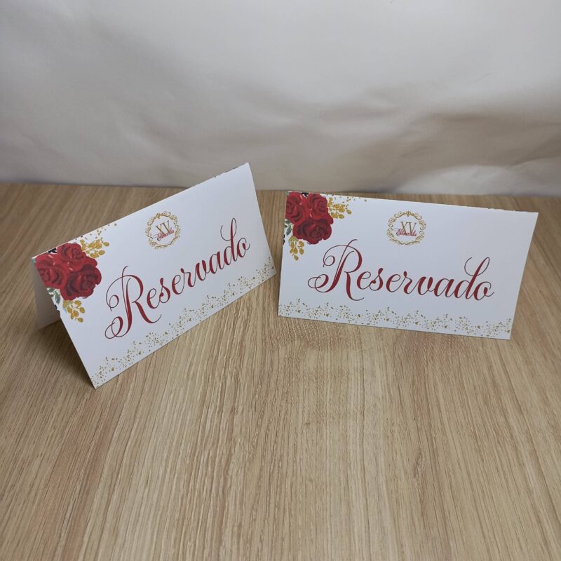 Placa de Mesa Reservado 8x14cm 15 anos