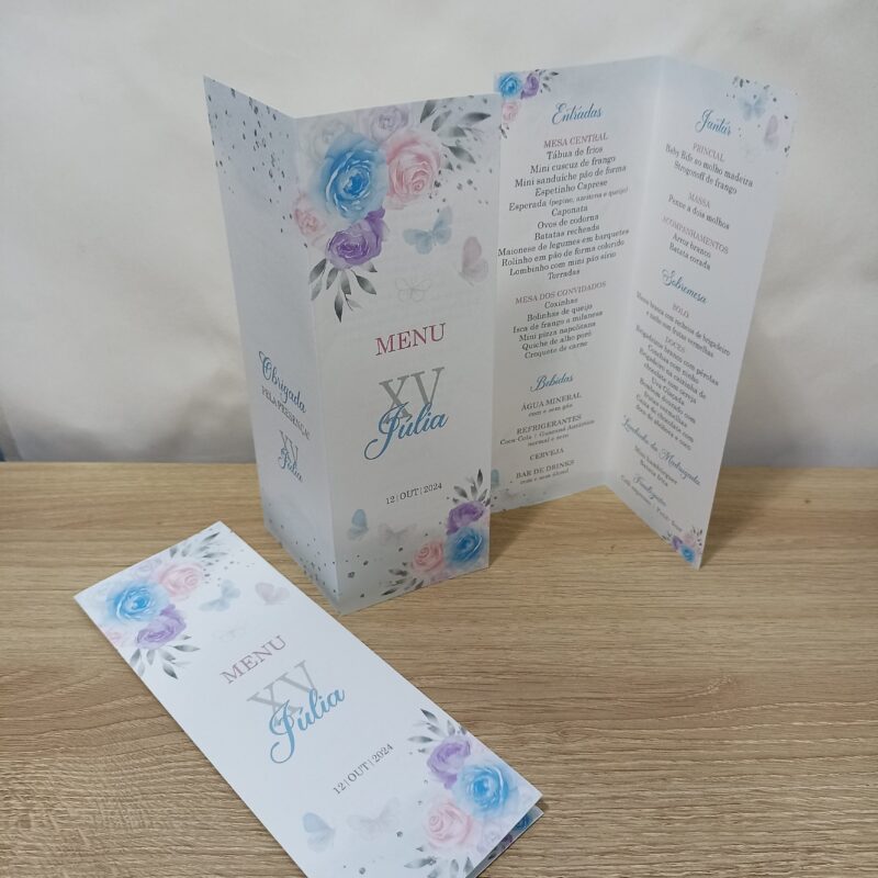 Menu em Pé 7X21cm 15 anos